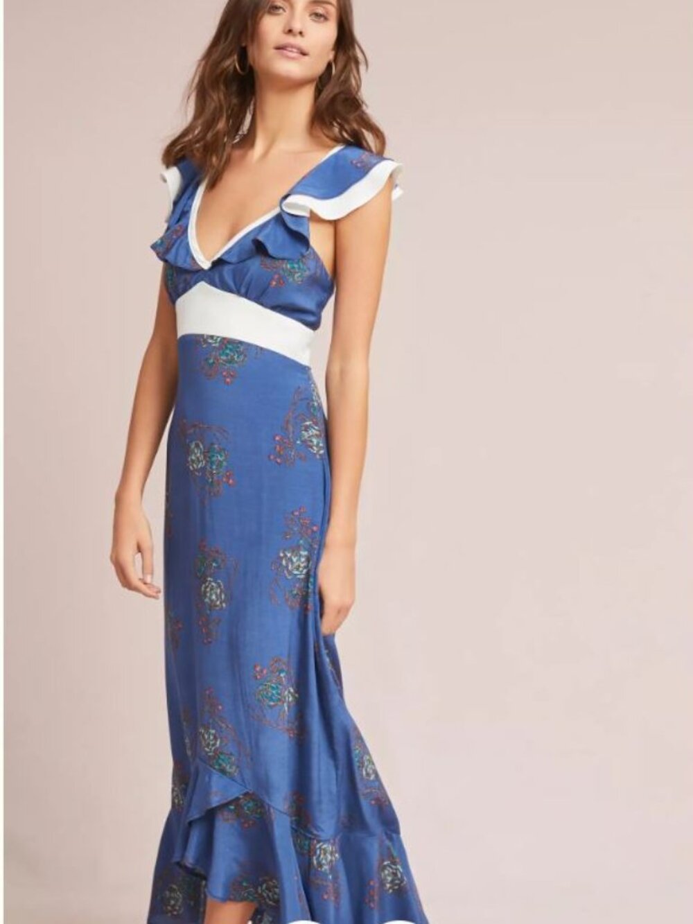 Anthropologie Larke Loretta Ruffled Petite Maxi Dress, Size 0P